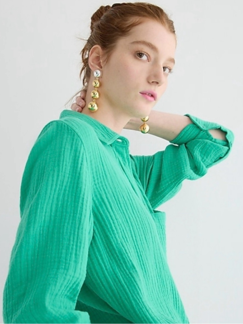 J. Crew Vibrant Green Button-Front Textured Shirt - Picture 2 of 6
